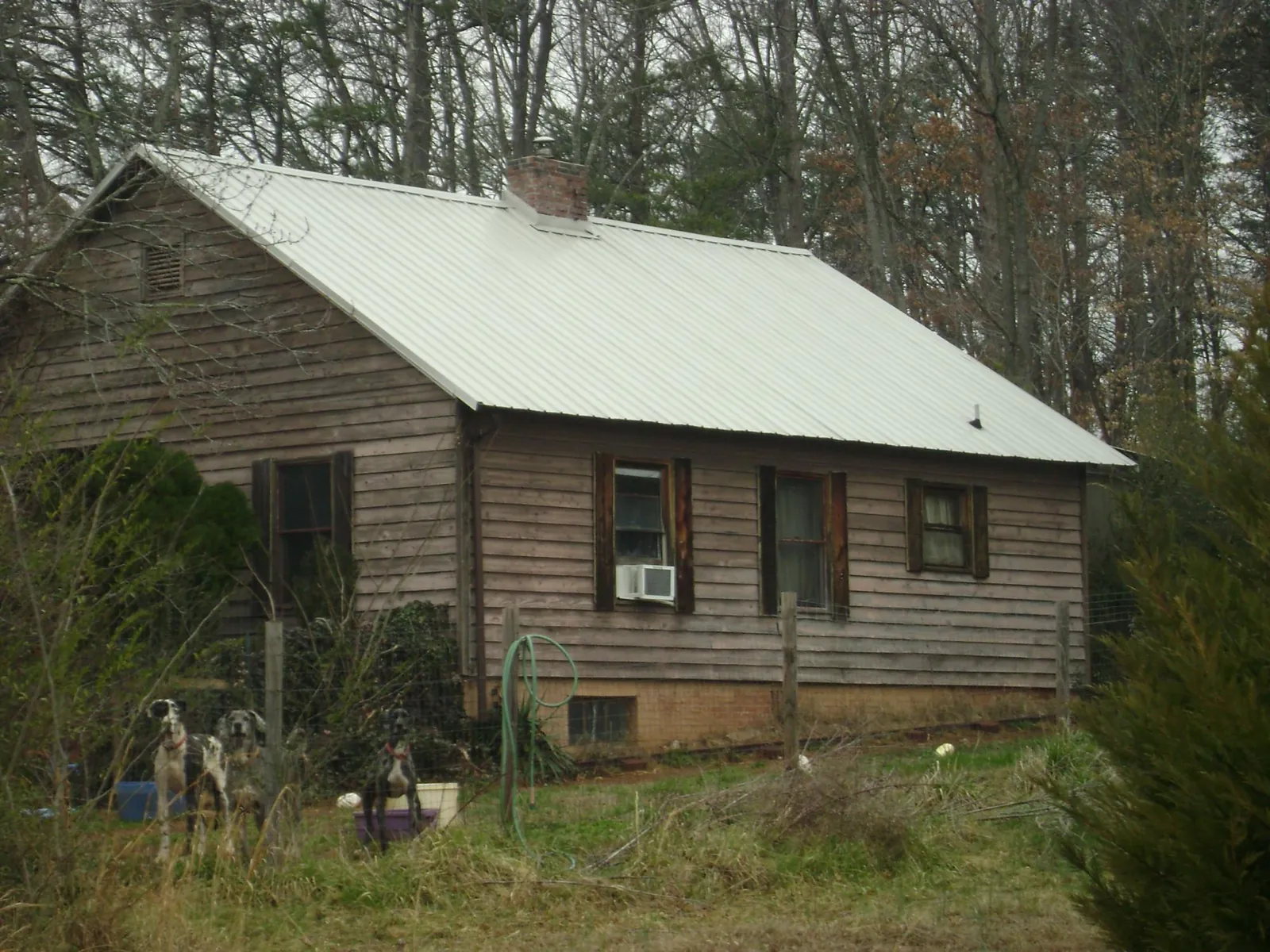 White metal roof on an old wood sided farmhouse, from a Metal Roof Installation job in Cadillac